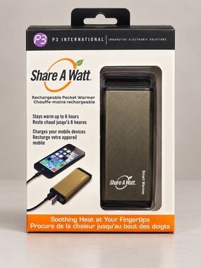 Share A Watt Rechargeable Pocket Warmer Phone Charger Combo - NIB